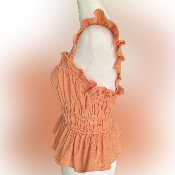 Loveriche | Coral Swiss Dot Ruffle Peplum Tank Top | Size Small - Picture 2 of 6